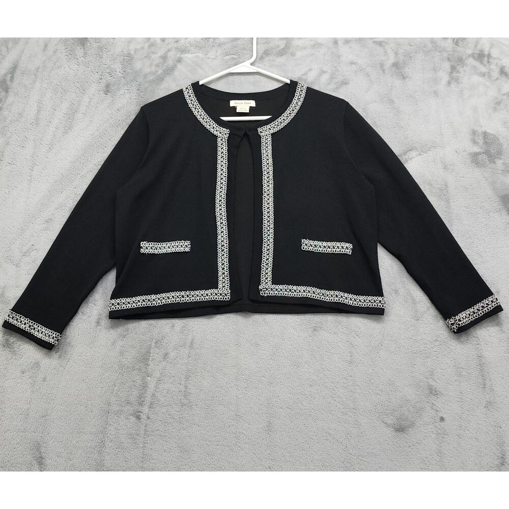 Luxxe Lane Sweater Womens L Black Silver Trim Shrug Cardigan Stretch Knit Formal